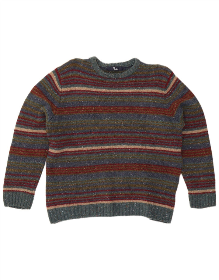 Suéter feminino Paco com gola redonda, uk 16, lã listrada grande multicolorida