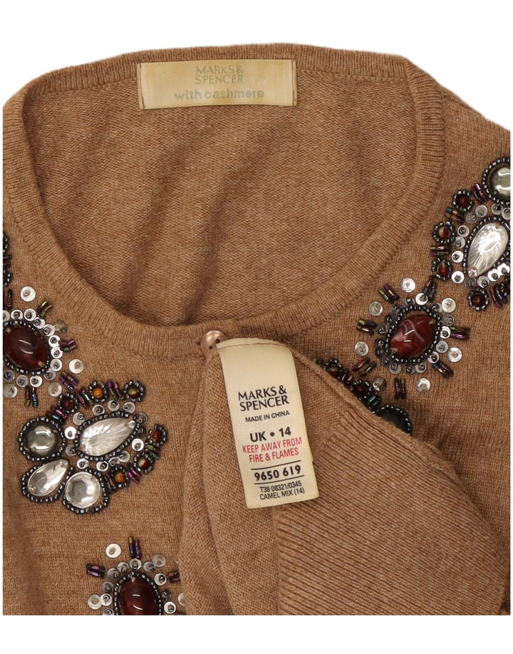 Suéter cardigã feminino Marks & Spencer com padrão abstrato Reino Unido 14 marrom médio