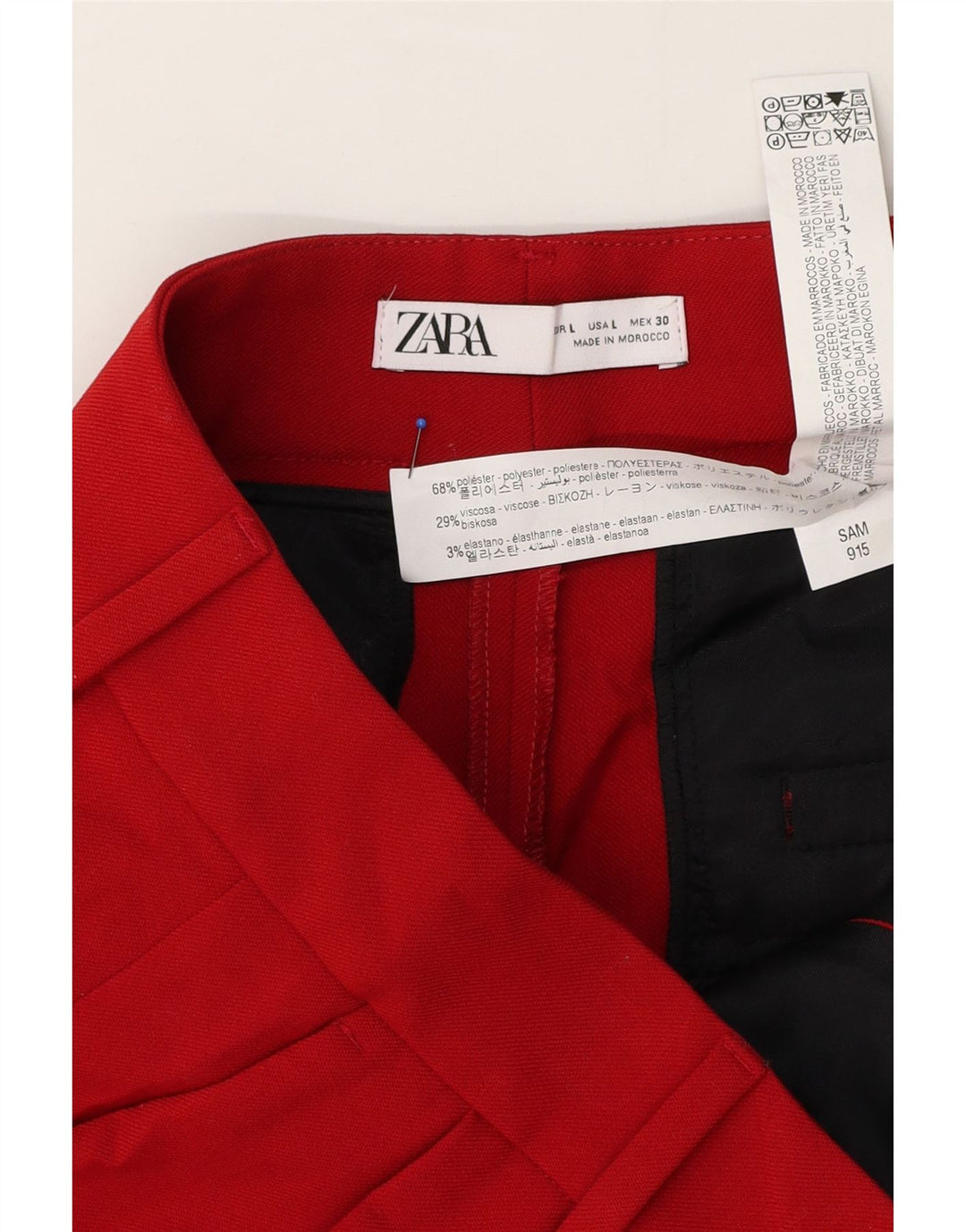 Zara Calça feminina cortada com pega grande W32 L25 poliéster vermelho