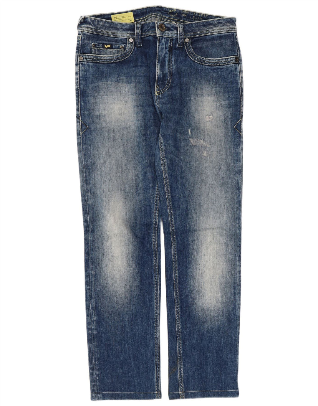 Gas Womens Albert Distressed Slim Jeans W30 L27 Azul Algodão