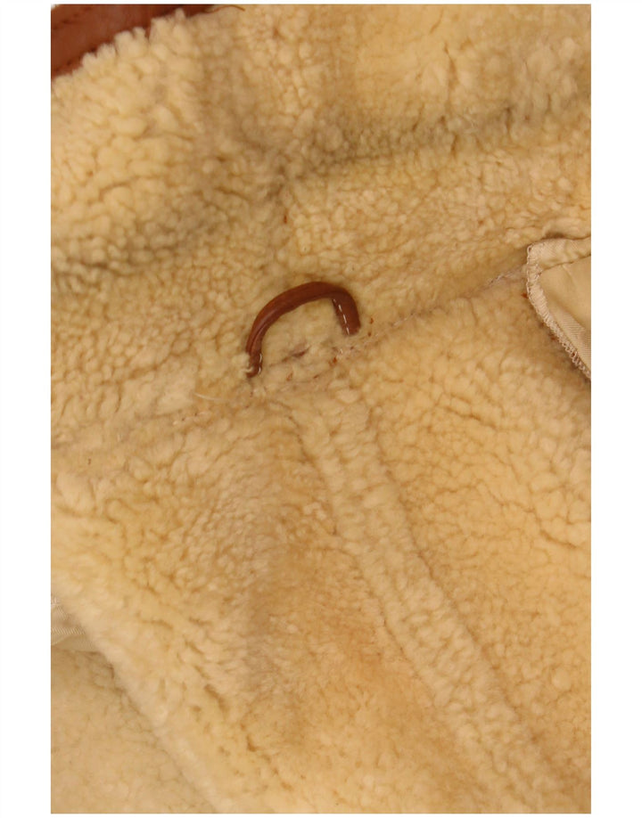 Jaqueta vintage feminina oversized shearling Reino Unido 18 XL marrom shearling