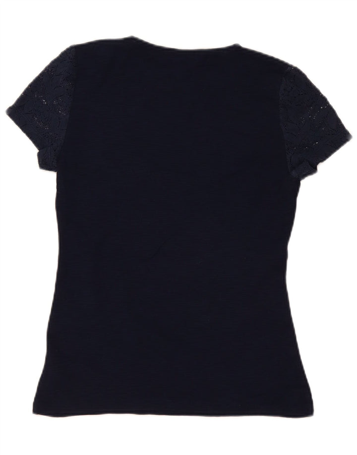 Blusa feminina Chaps UK 10 pequena algodão floral azul marinho