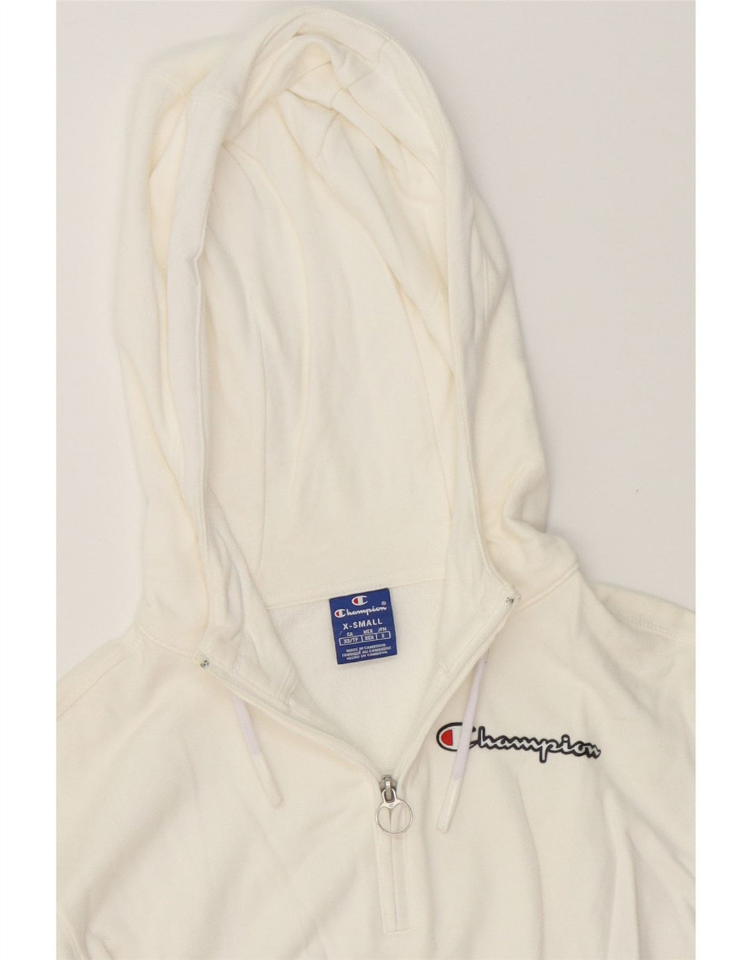 CHAMPION Womens Graphic Crop Hoodie Jumper UK 6 XS White Cotton Vintage Champion and Second-Hand Champion from Messina Hembry 