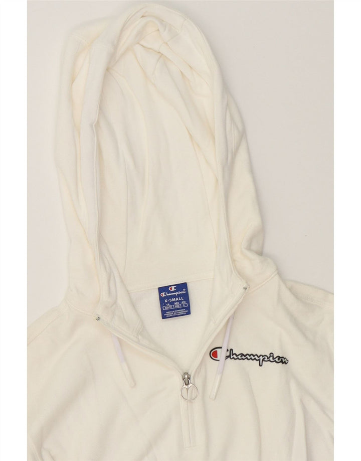 CHAMPION Womens Graphic Crop Hoodie Jumper UK 6 XS White Cotton Vintage Champion and Second-Hand Champion from Messina Hembry 