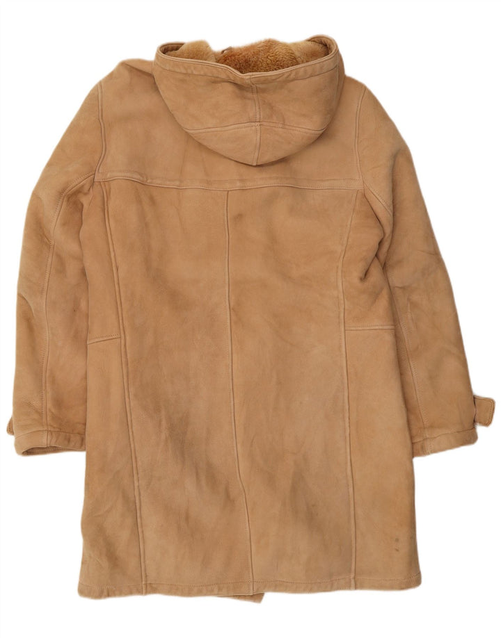 Casaco masculino vintage com capuz shearling Duffle UK 36 pequeno bege
