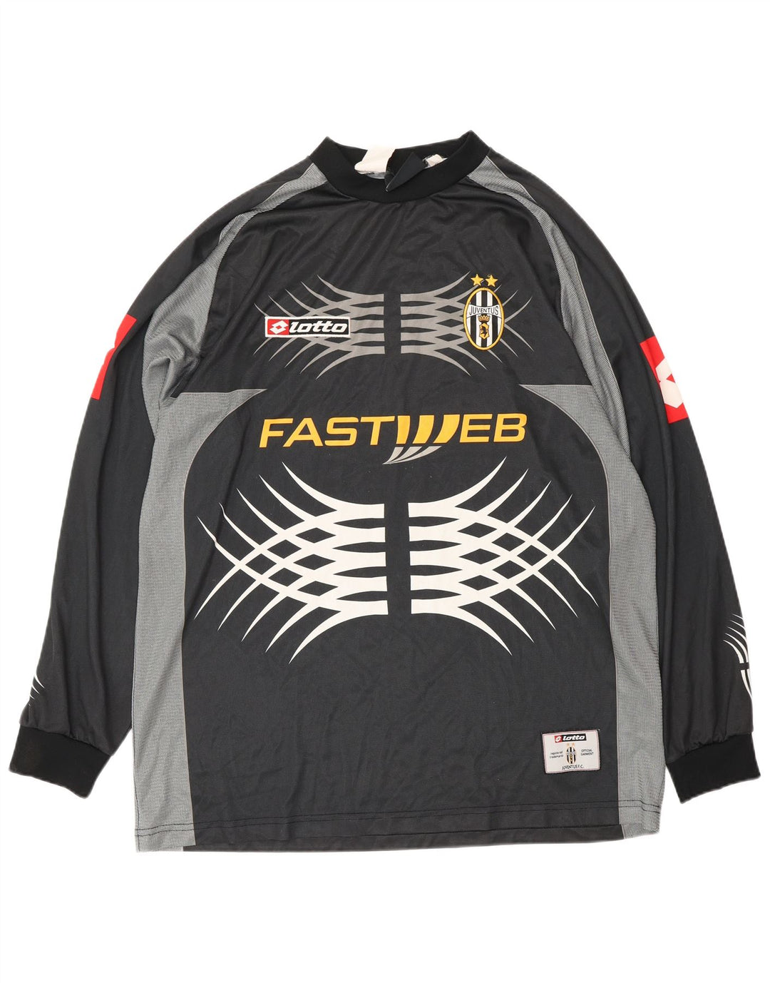 LOTTO Mens Juventus 2001-2002 Home Graphic Jersey Top Grande Preto Esportivo