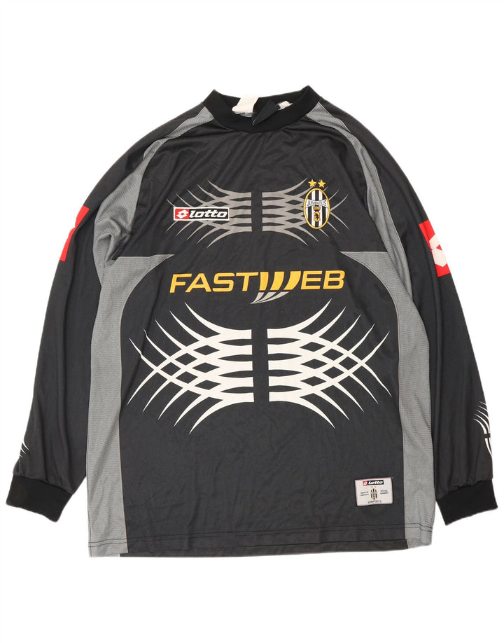 LOTTO Mens Juventus 2001-2002 Home Graphic Jersey Top Grande Preto Esportivo