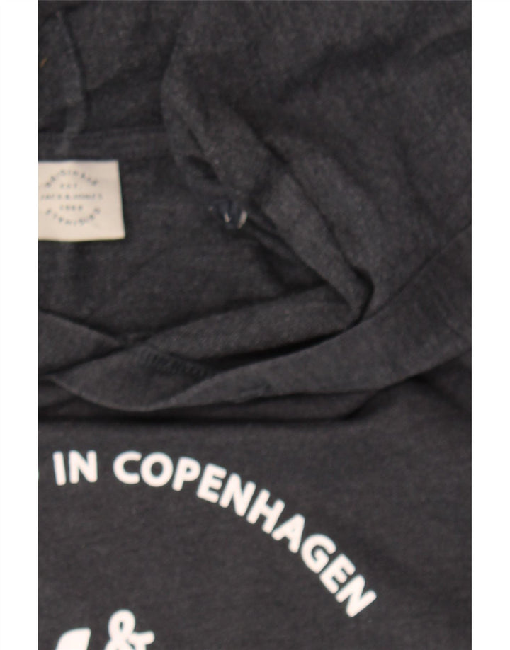 JACK & JONES Mens Graphic Hoodie Jumper Large Navy Blue Cotton Vintage Jack & Jones and Second-Hand Jack & Jones from Messina Hembry 