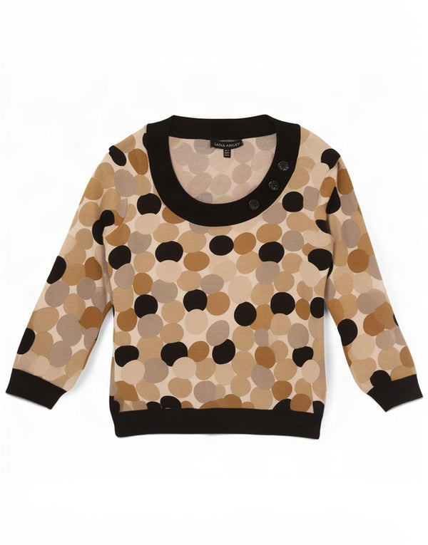 Suéter feminino Laura Ashley com gola canoa Reino Unido 8 pequeno bege geométrico