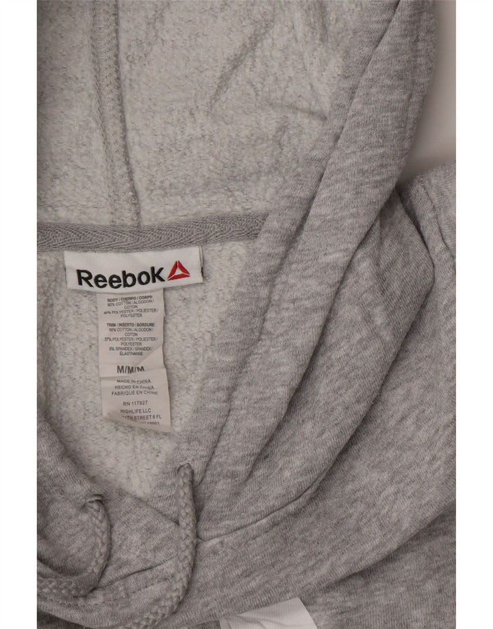 REEBOK feminino gráfico moletom com capuz UK 14 algodão manchado cinza médio