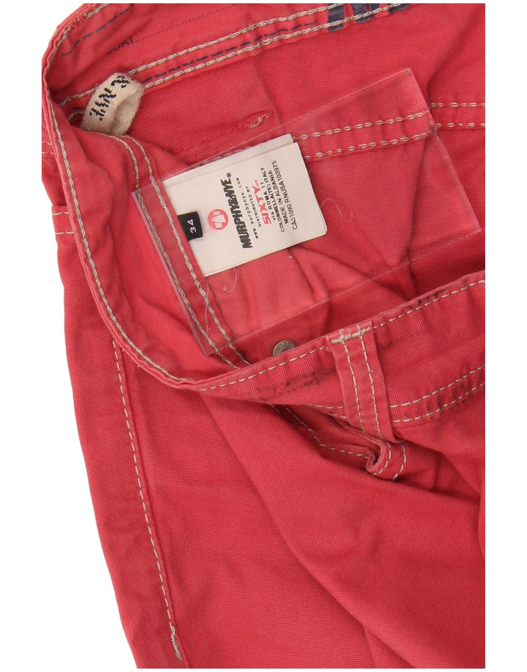 Calça casual reta masculina MURPHY & NYE W34 L32 algodão vermelho