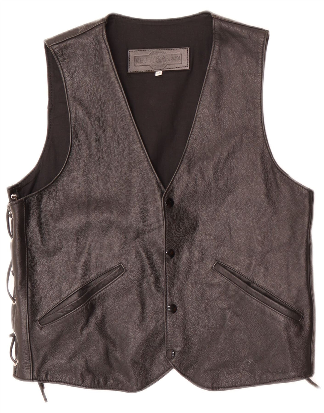 Colete de couro masculino vintage EU 44 XS preto