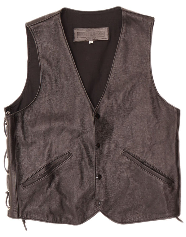 Colete de couro masculino vintage EU 44 XS preto