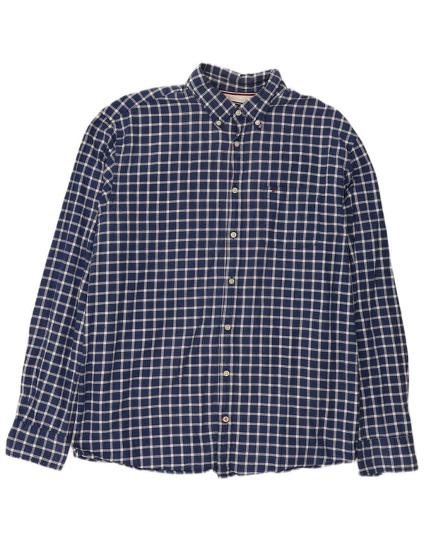 Camisa masculina de flanela Tommy Hilfiger 2XL algodão xadrez azul marinho