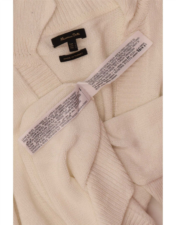 Suéter feminino Massimo Dutti com gola polo, Reino Unido 16, grande, branco