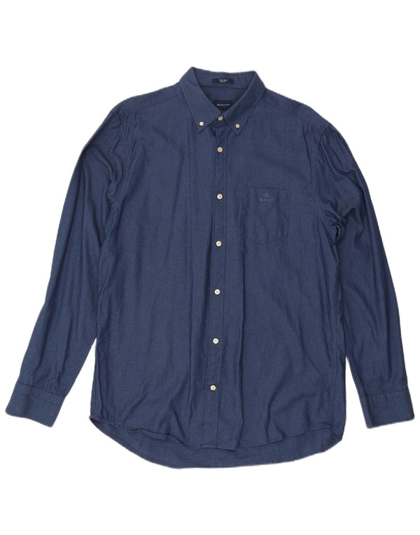 Camisa masculina Gant Regular Fit tamanho 41/42 16 1/2 grande azul marinho manchado