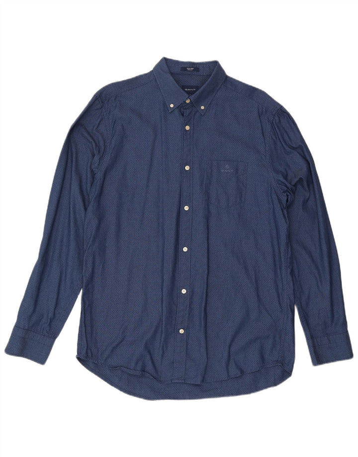 Camisa masculina Gant Regular Fit tamanho 41/42 16 1/2 grande azul marinho manchado
