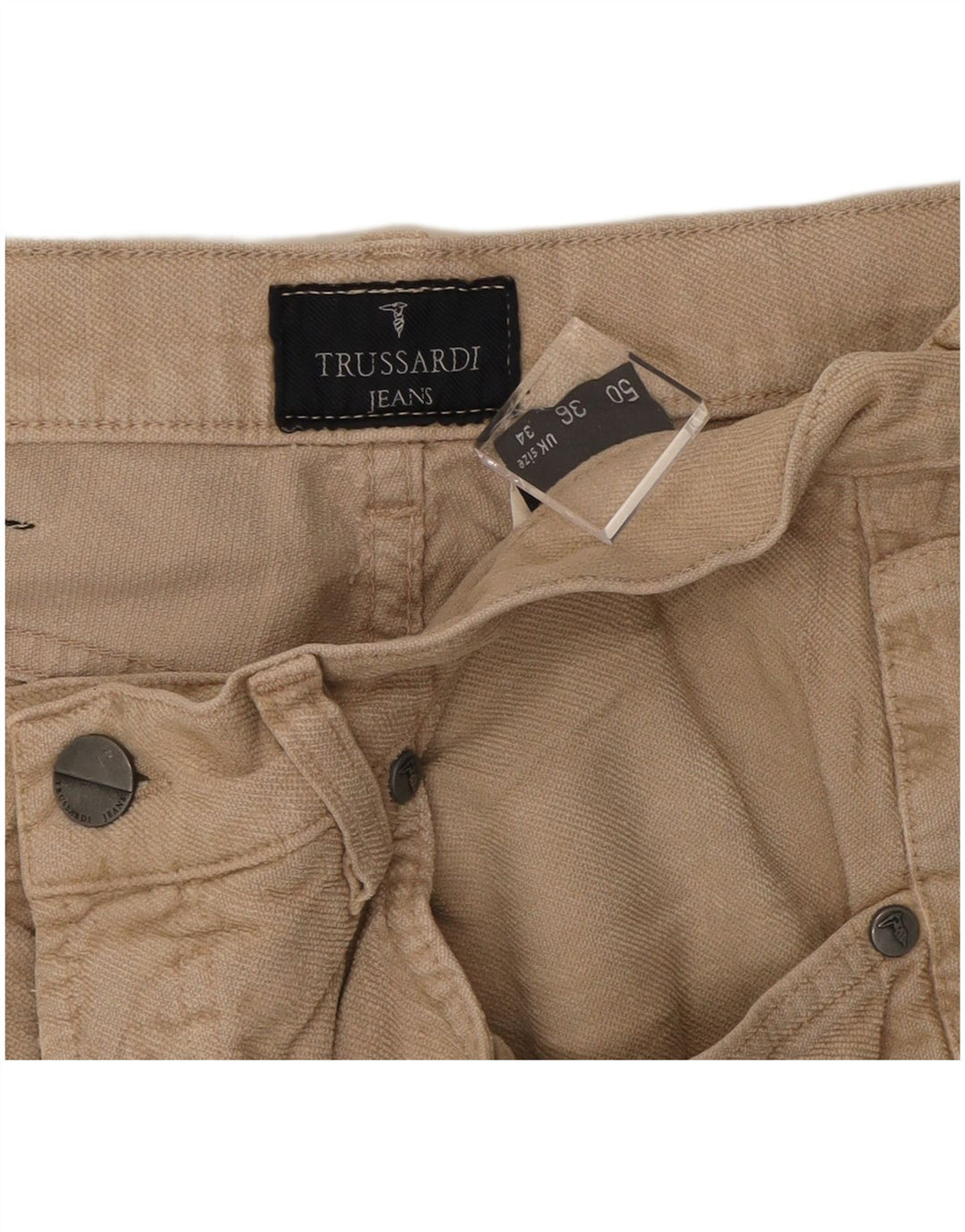 Jeans retos masculinos TRUSSARDI W34 L30 algodão bege
