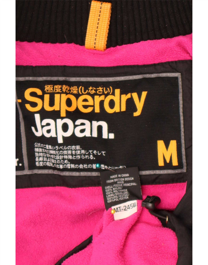 Jaqueta corta-vento feminina Superdry com capuz UK 14 médio preto nylon