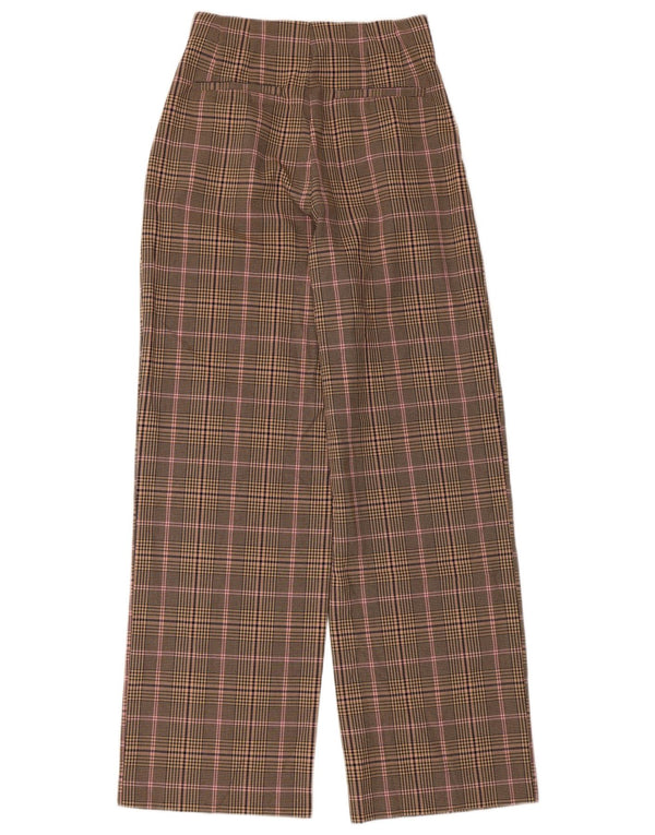 Calça casual feminina Zara Pegged XS W24 L30 poliéster xadrez bege