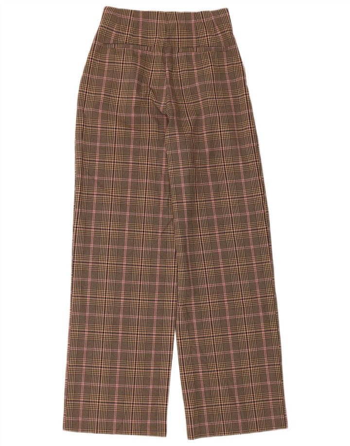 Calça casual feminina Zara Pegged XS W24 L30 poliéster xadrez bege