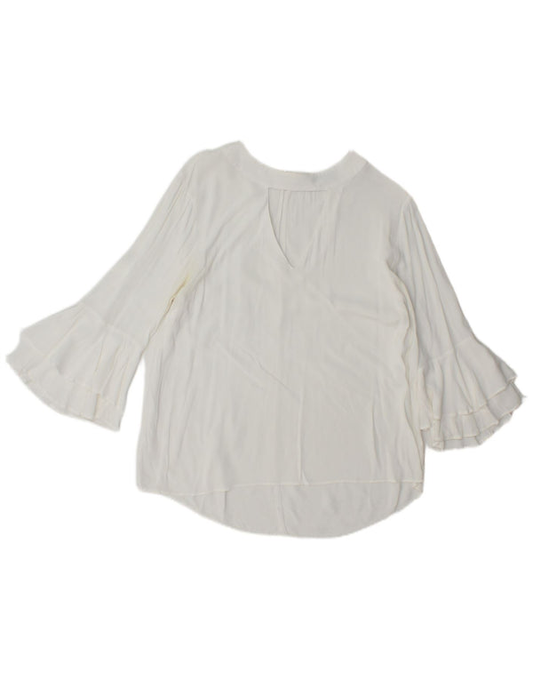 Zara blusa feminina manga 3/4 top UK 16 grande branco