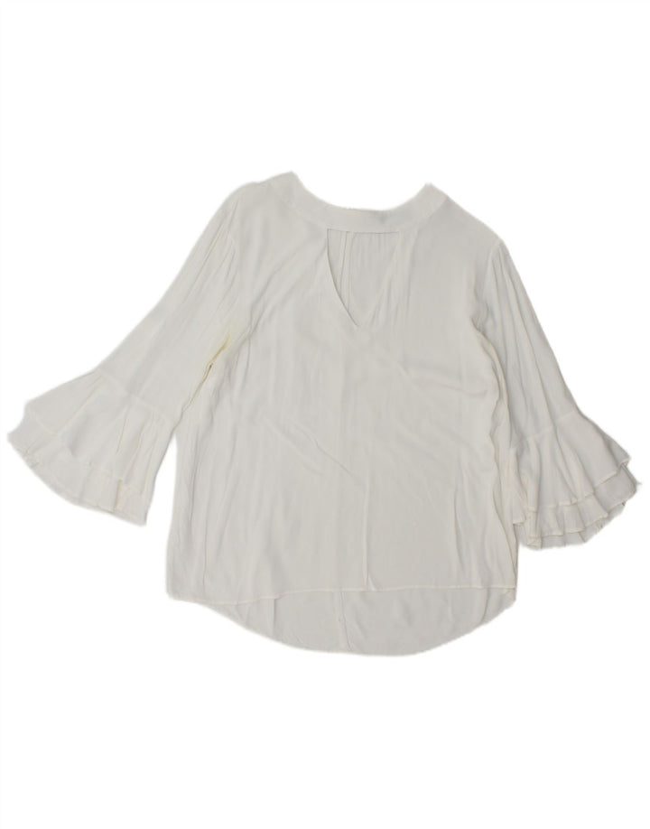Zara blusa feminina manga 3/4 top UK 16 grande branco