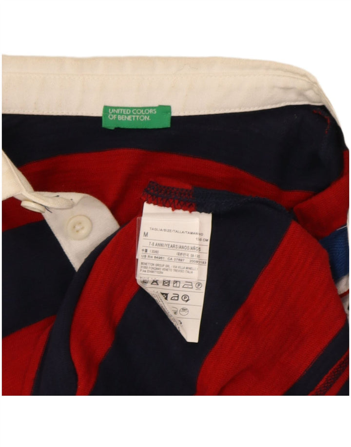 Polo regular de manga comprida Benetton Boys 7-8 anos médio listrado vermelho