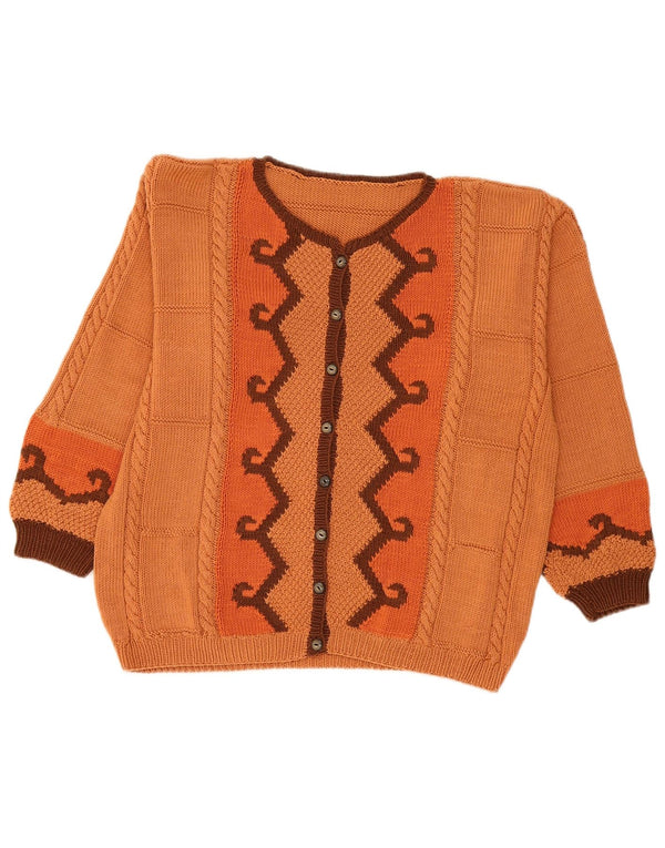 Suéter Cardigan Feminino Vintage Reino Unido 18 XL Laranja Geométrico
