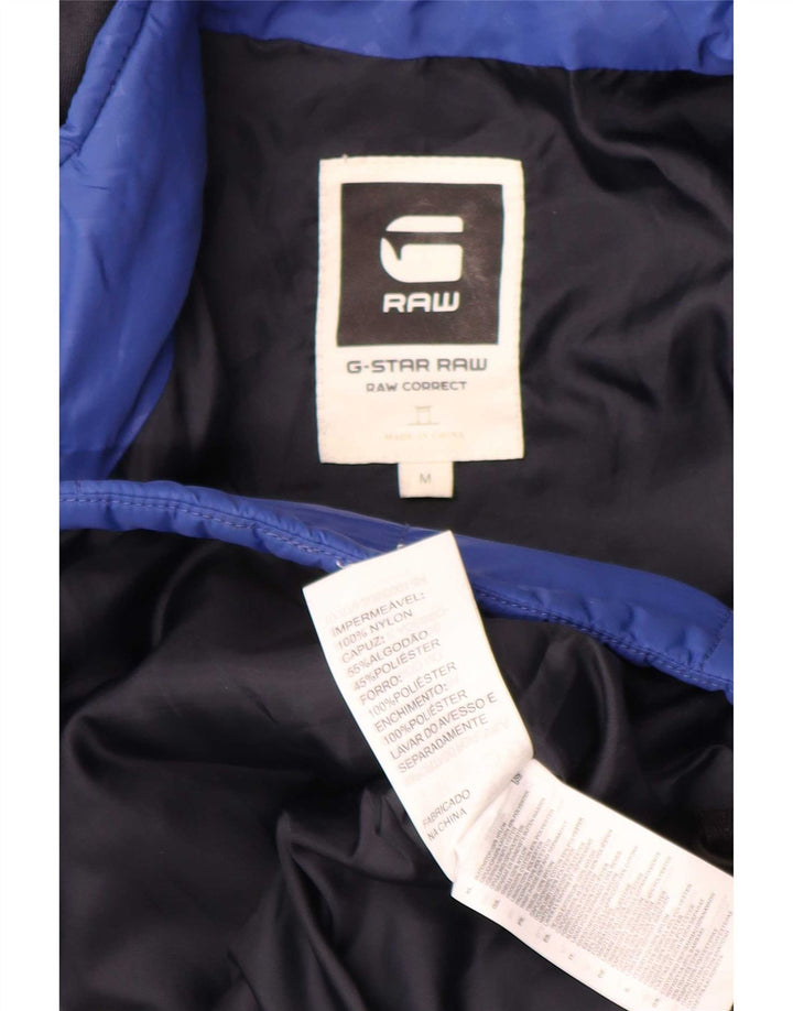 Jaqueta feminina acolchoada com capuz G-Star UK 38 nylon geométrico azul médio