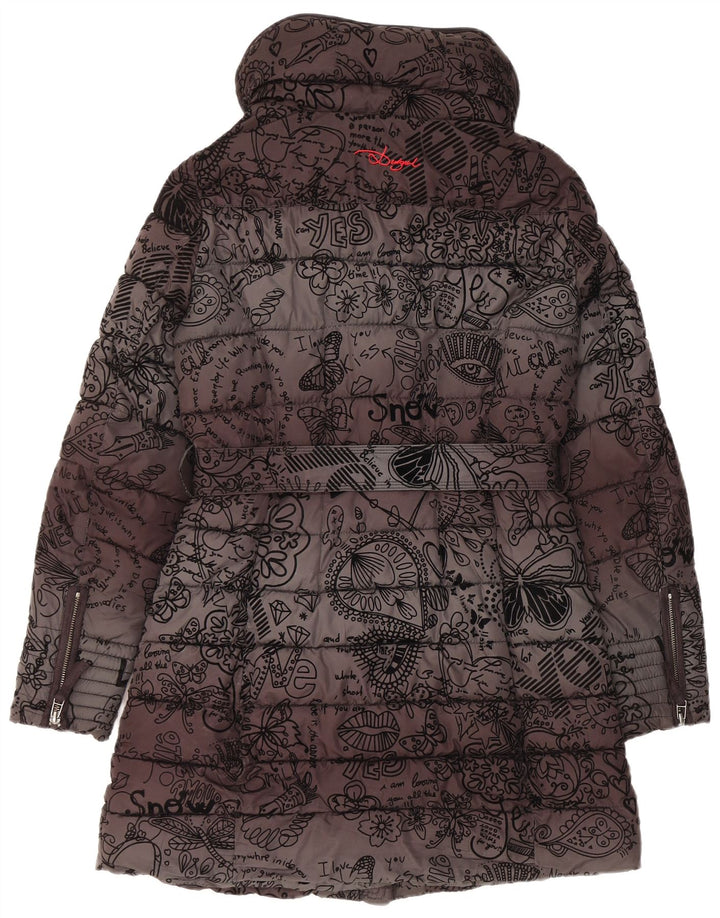 Casaco acolchoado com capuz feminino Desigual EU 38 médio preto floral poliéster