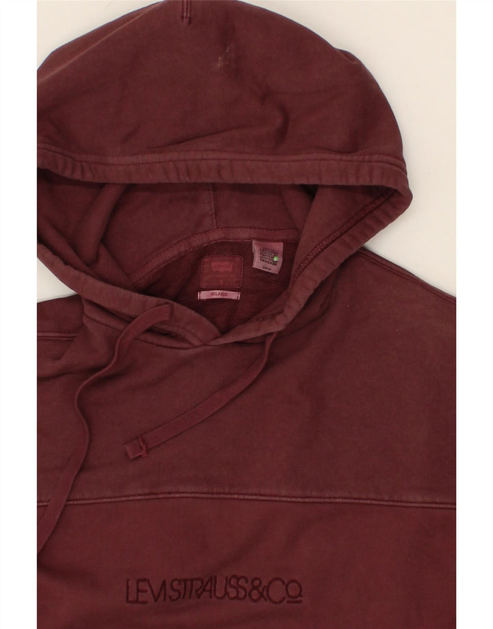 LEVI'S Mens Graphic Relaxed Fit Hoodie Jumper Small Burgundy Vintage Levi's and Second-Hand Levi's from Messina Hembry 