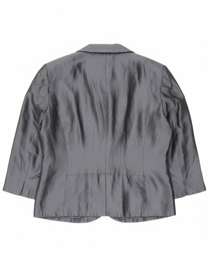 Blunauta Jaqueta blazer feminina crop 6 botões IT 42 seda cinza médio