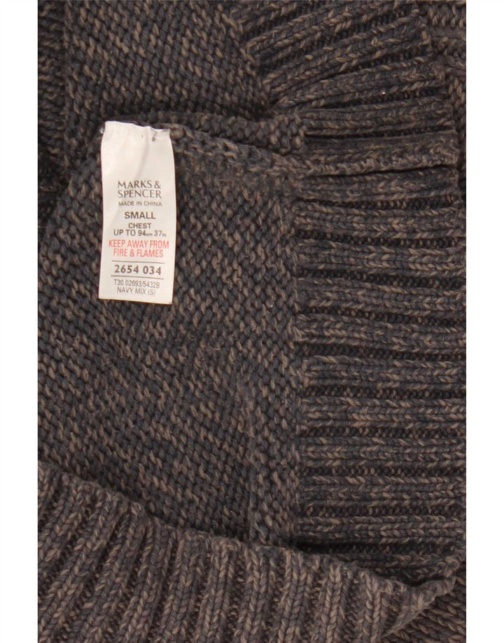 Suéter masculino Marks & Spencer com zíper e gola pequena de seda manchada azul marinho