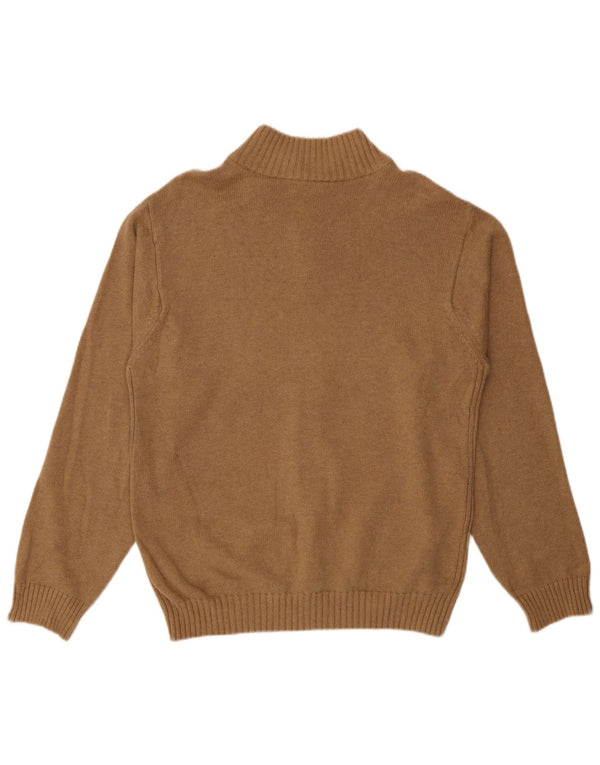 Suéter masculino Izod com zíper e gola XL de algodão bege