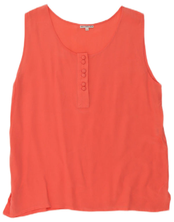 Blusa feminina vintage sem mangas UK 14 grande seda laranja
