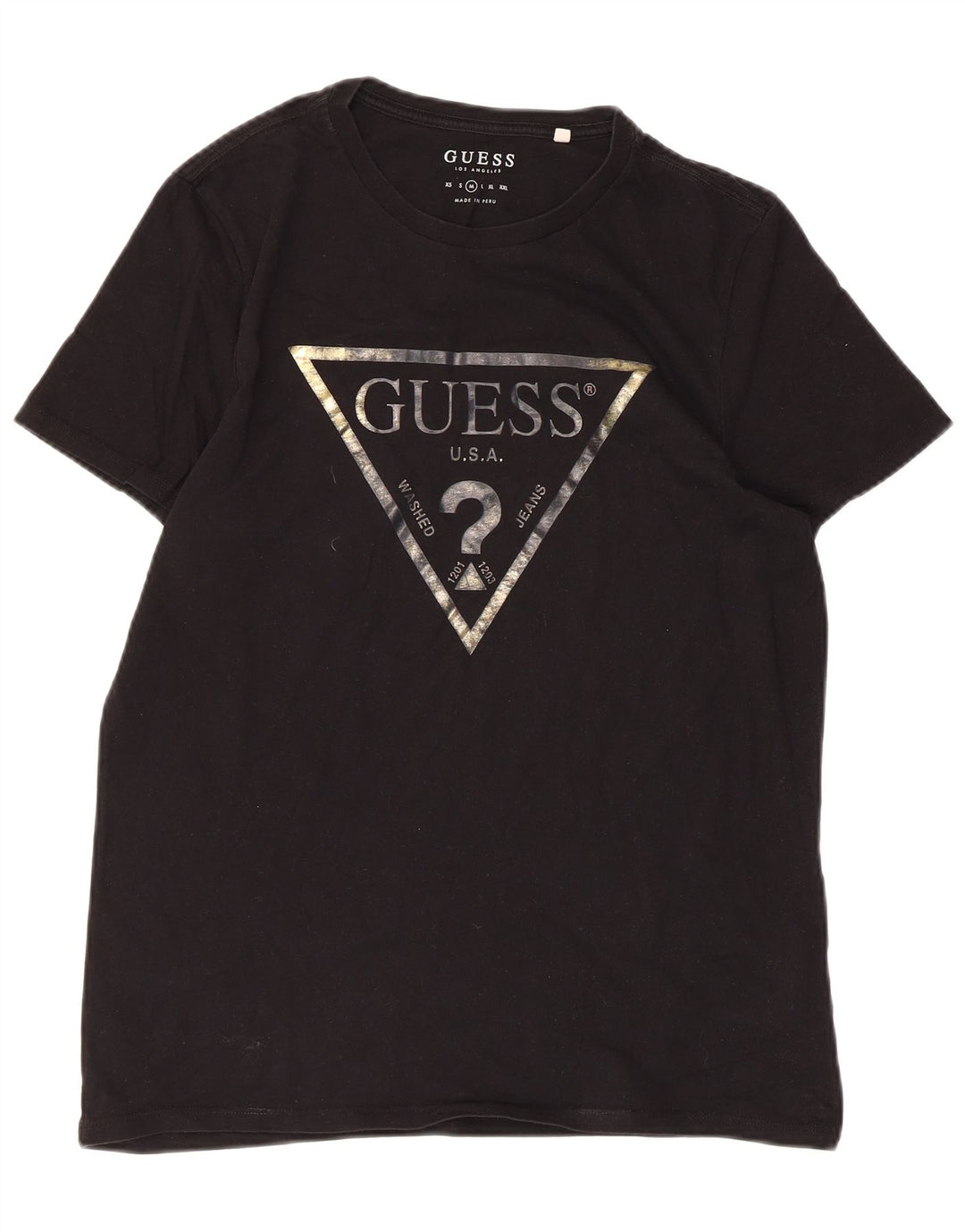 Camiseta masculina gráfica GUESS de algodão preto médio