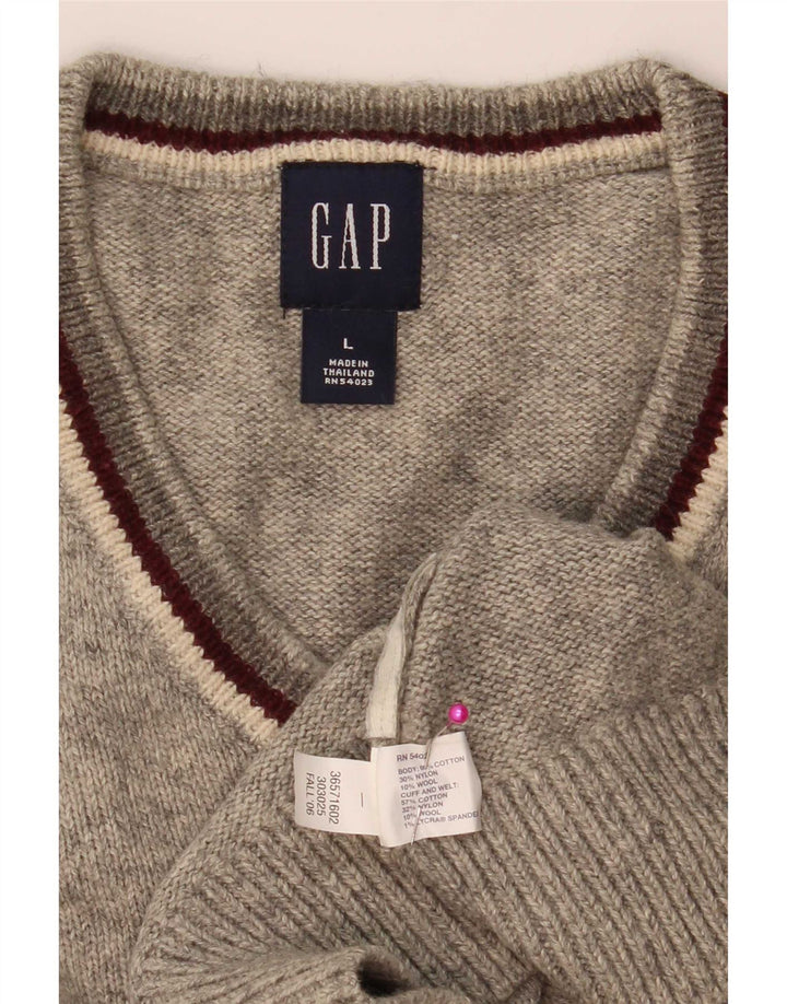 Suéter masculino Gap com decote em V grande algodão manchado cinza