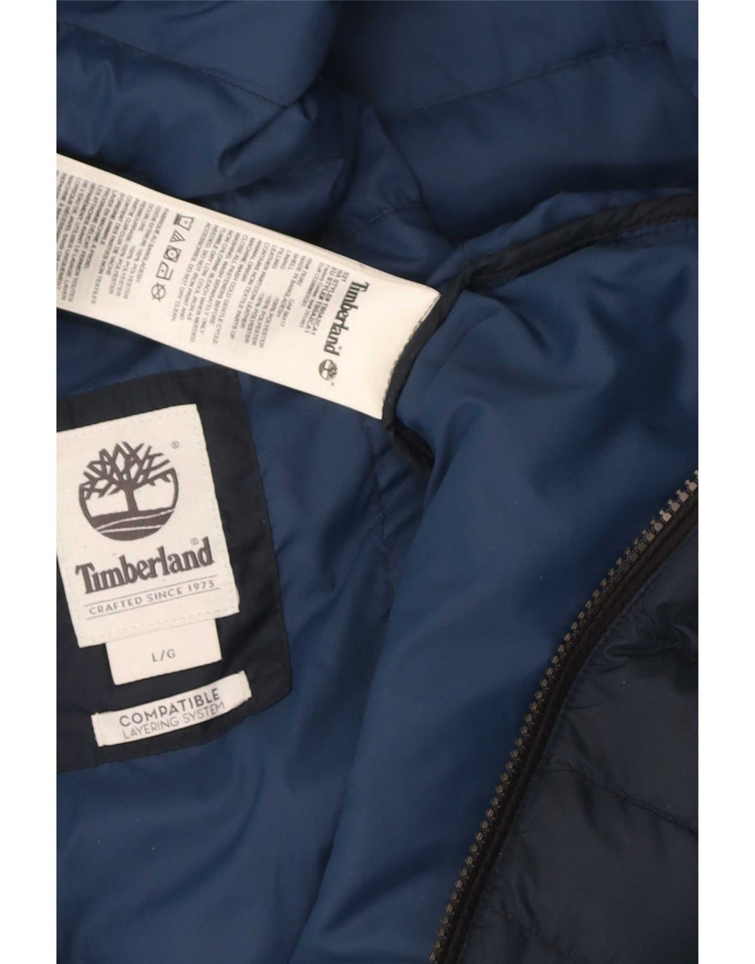 Colete acolchoado masculino Timberland UK 40 grande poliéster azul marinho
