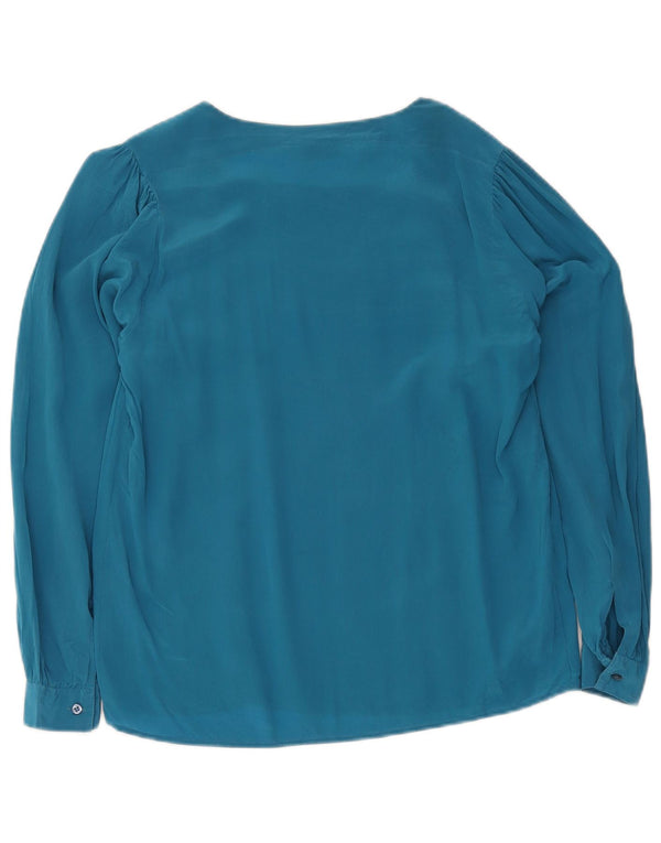Blusa feminina vintage manga comprida top IT 42 seda azul médio