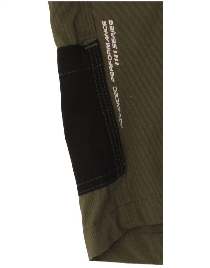 Shorts cargo masculino vintage gráfico grande W34 cáqui colorblock