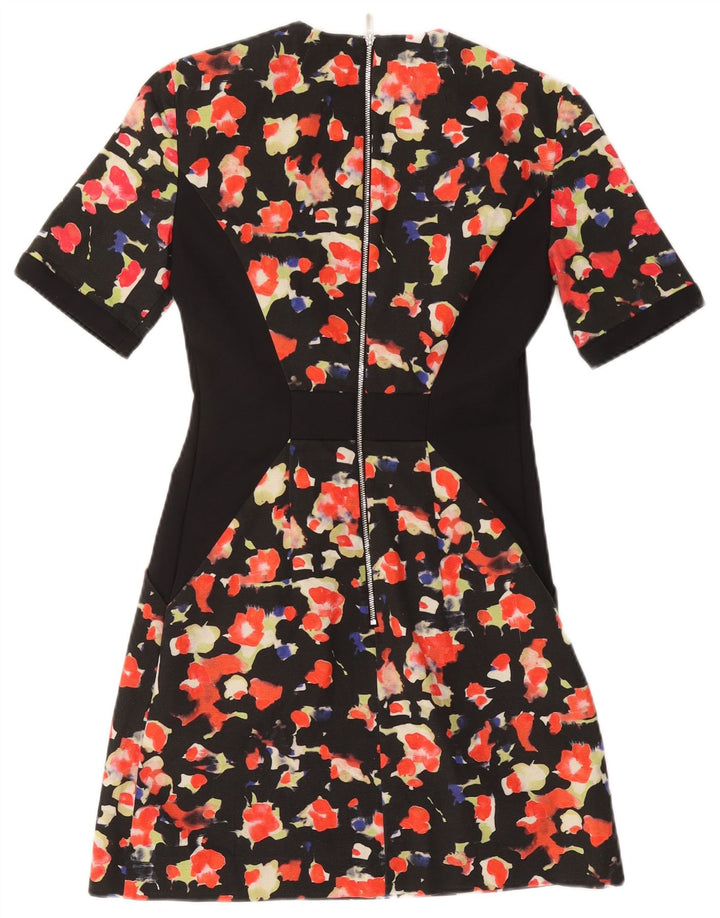 FRENCH CONNECTION Vestido feminino evasê Reino Unido 8 pequeno algodão floral preto