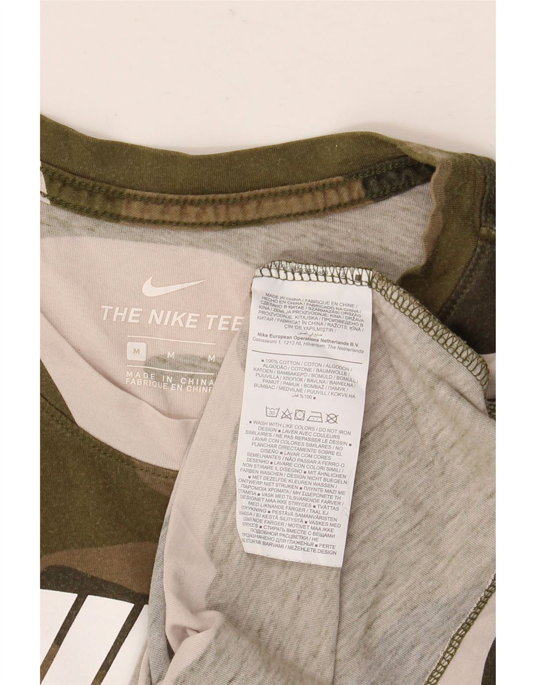 Camiseta gráfica masculina NIKE Top médio cáqui algodão camuflado
