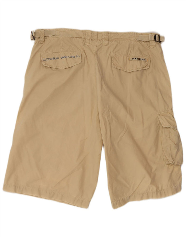 THINK PINK Mens Cargo Shorts IT 52 XL W38 Algodão Bege