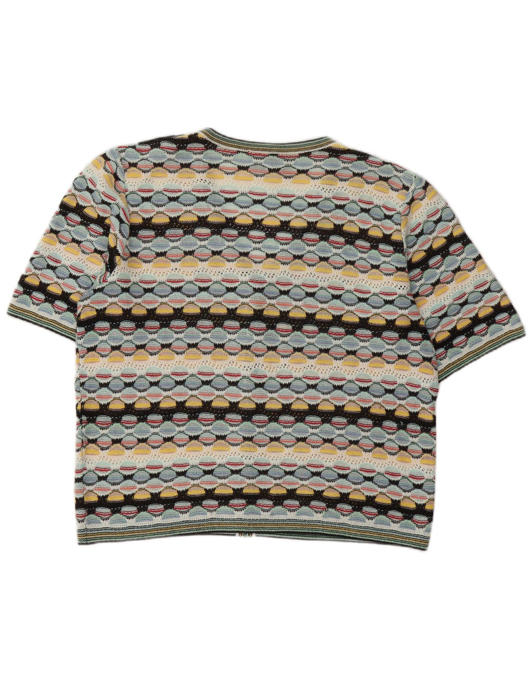 Suéter Cardigan Feminino Vintage Reino Unido 14 Grande Geométrico Multicolorido