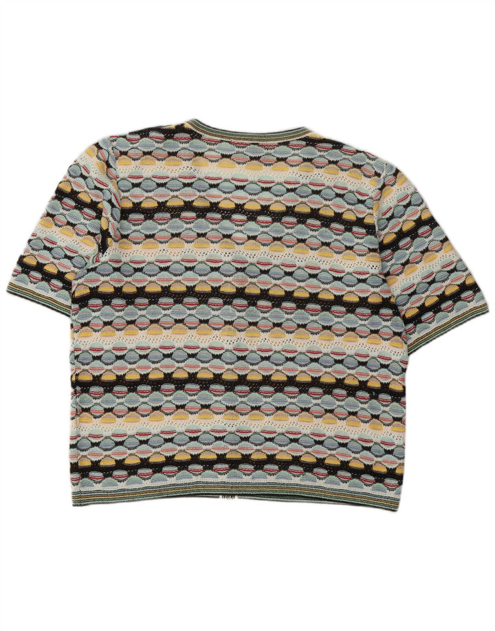 Suéter Cardigan Feminino Vintage Reino Unido 14 Grande Geométrico Multicolorido