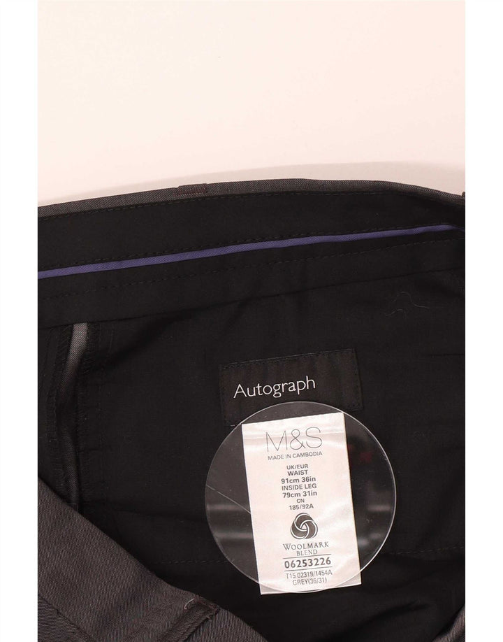 Calça masculina Marks & Spencer Autograph Straight Suit W36 L31 Lã Cinza