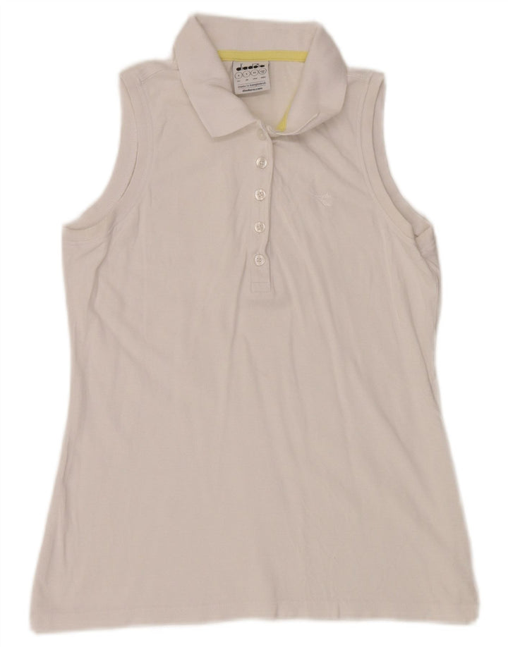 Camisa polo feminina sem mangas Diadora pequena branca