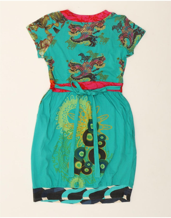 Vestido feminino Desigual com bainha com padrão abstrato Reino Unido 14 algodão verde grande