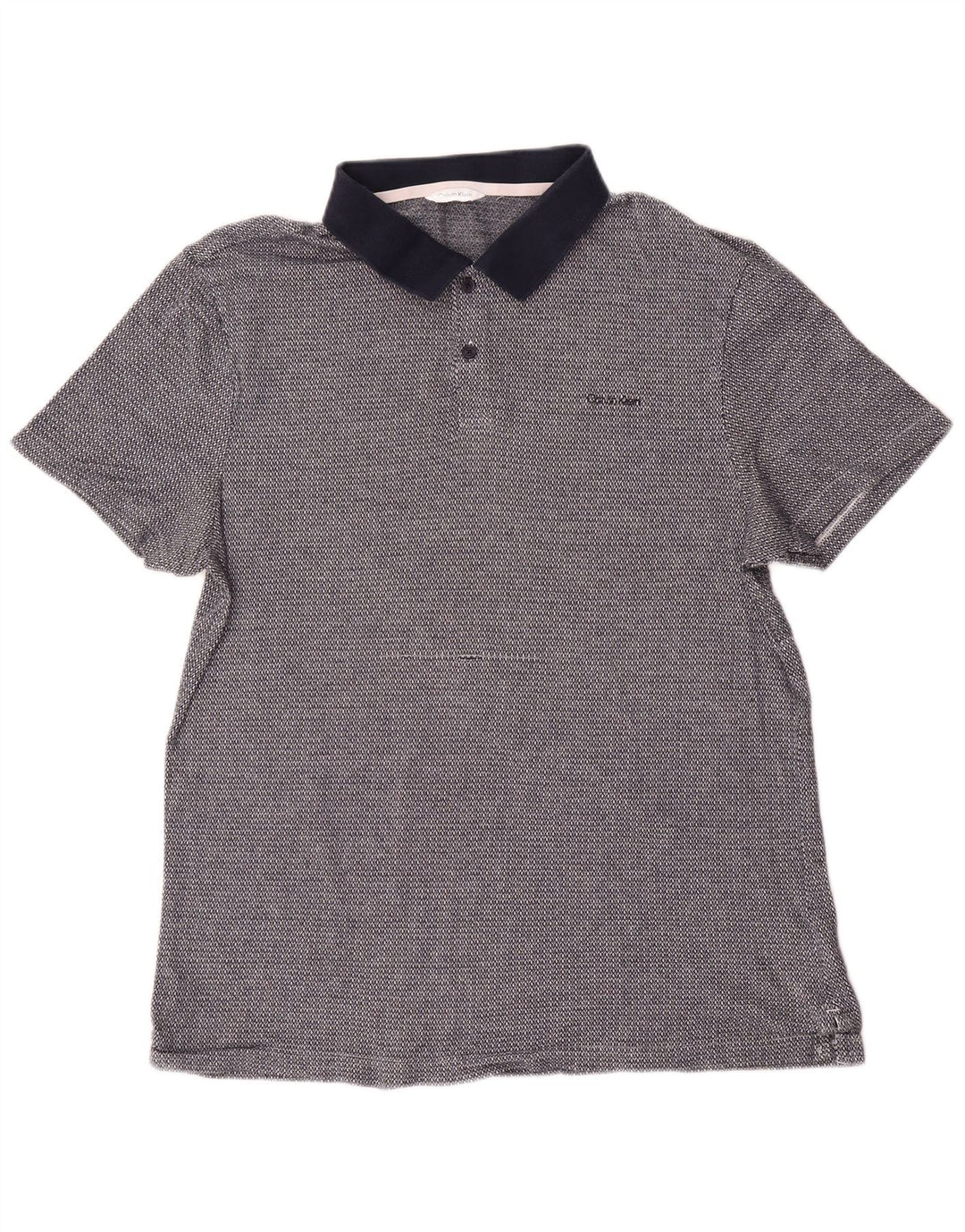 Camisa polo masculina de manga curta Calvin Klein azul marinho médio manchado